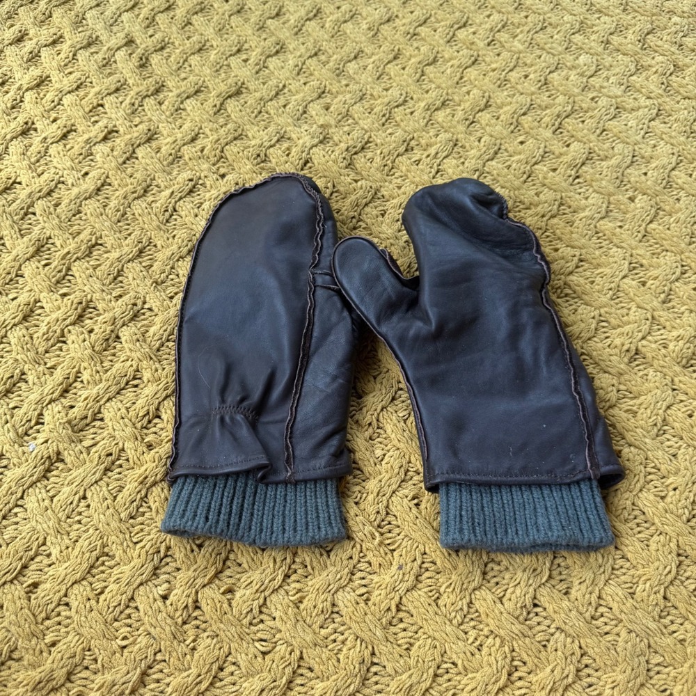 Vintage USAF Military Leather Mittens Wool Inserts Nationwide Glove Brown Large